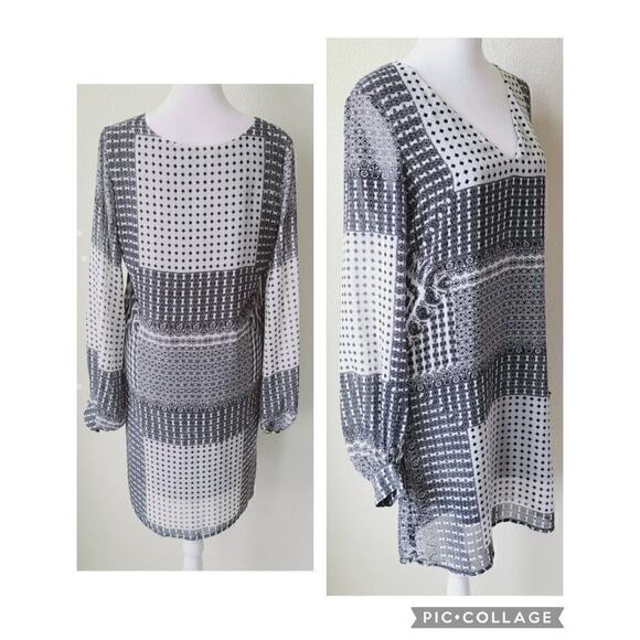 Capulet Shirt Dress Small / Medium Pockets Black & White Mixed Patterns Office - Picture 1 of 12
